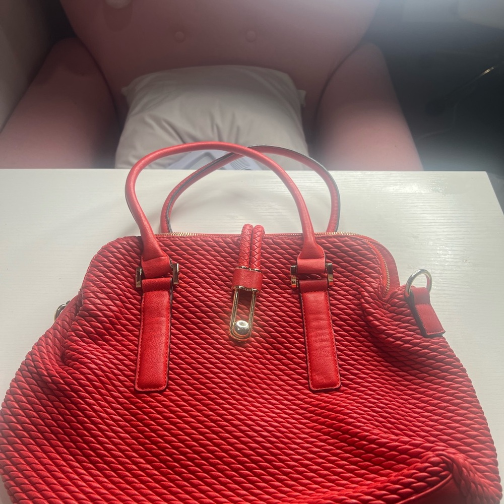 JustFab Red Textured Shoulder Bag with Gold Hardware